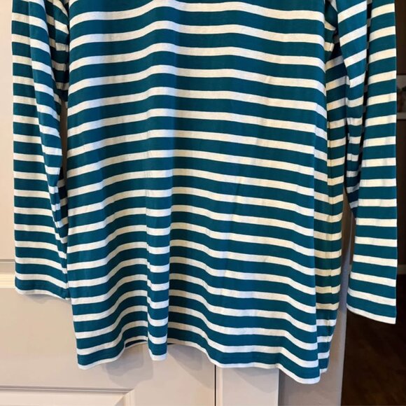Women Striped Long Coldwater Creek‎ Teal and Ivory Cardigan Sweater-Size L (14) - Picture 5 of 8